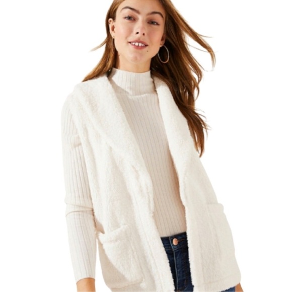 Loft Fuzzy Sherpa Shawl Collar Open Vest white sz XL - Picture 1 of 10